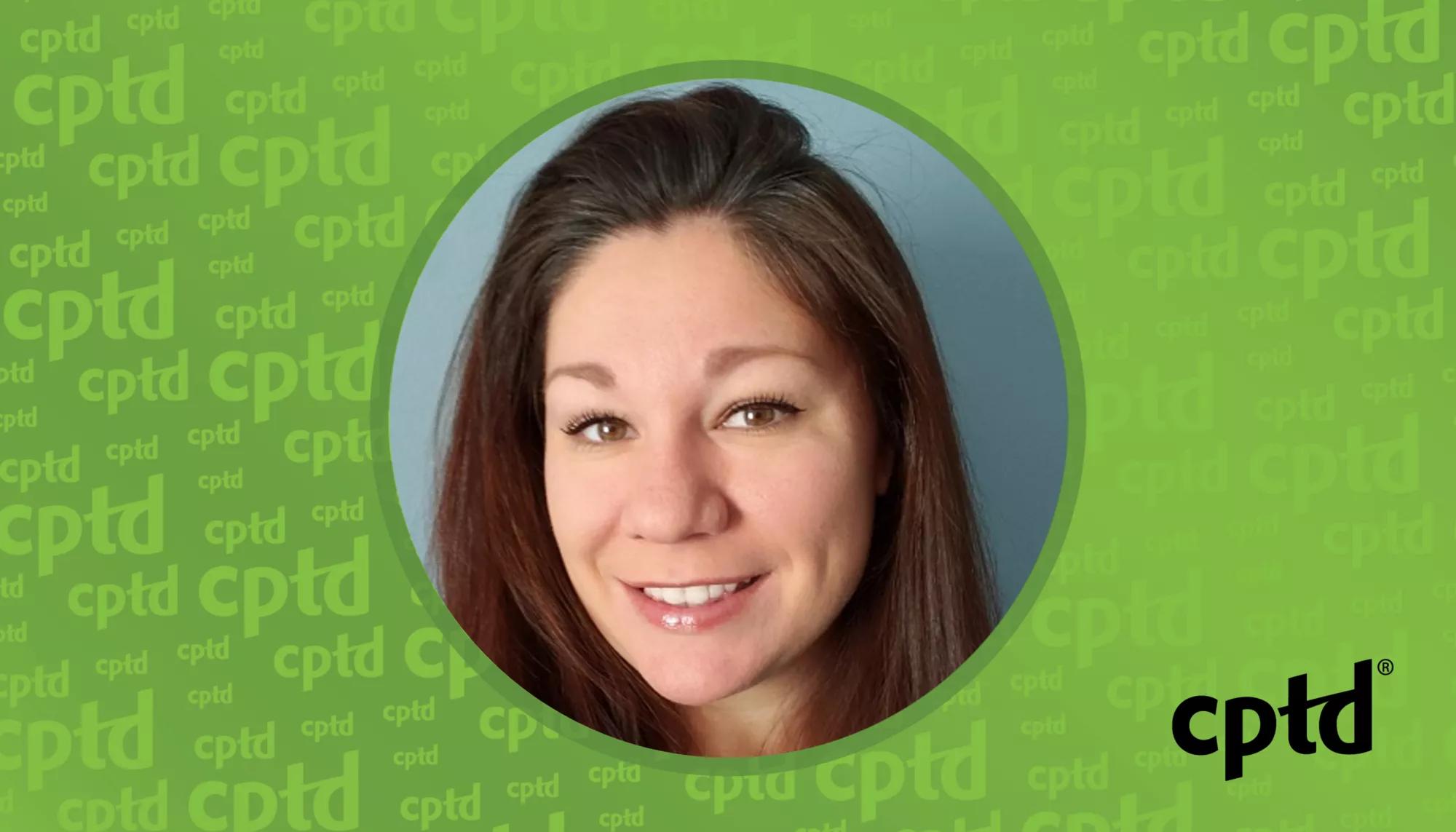 A photo of Sarah Dieppa on a green CPTD background