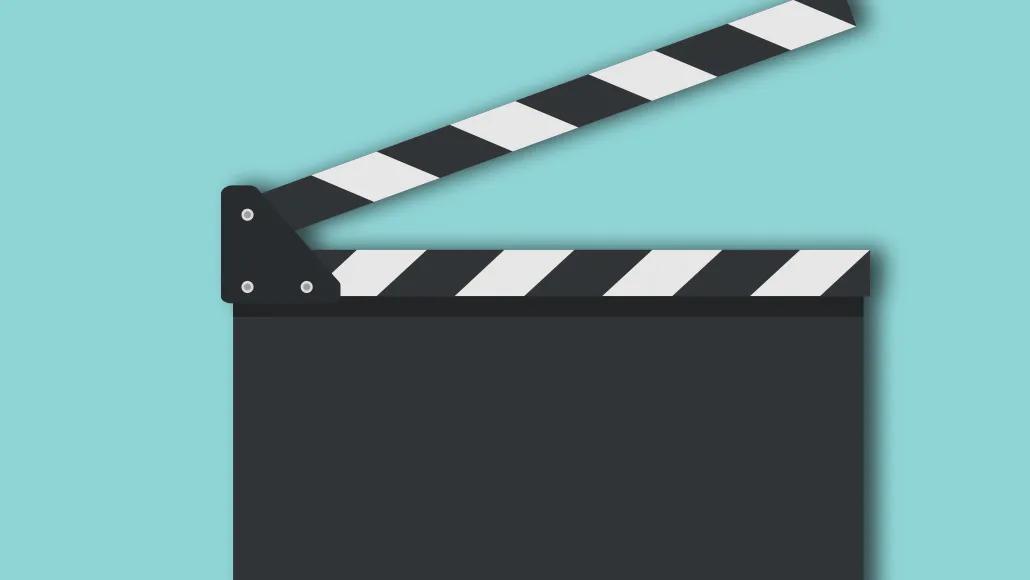 A film studio clapperboard.