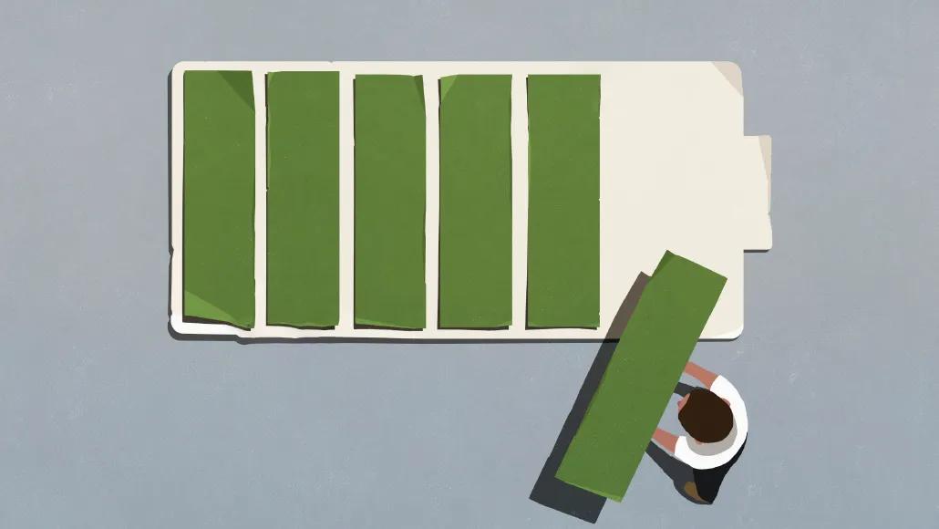 An illustration depicts someone adding a bar to a battery image.
