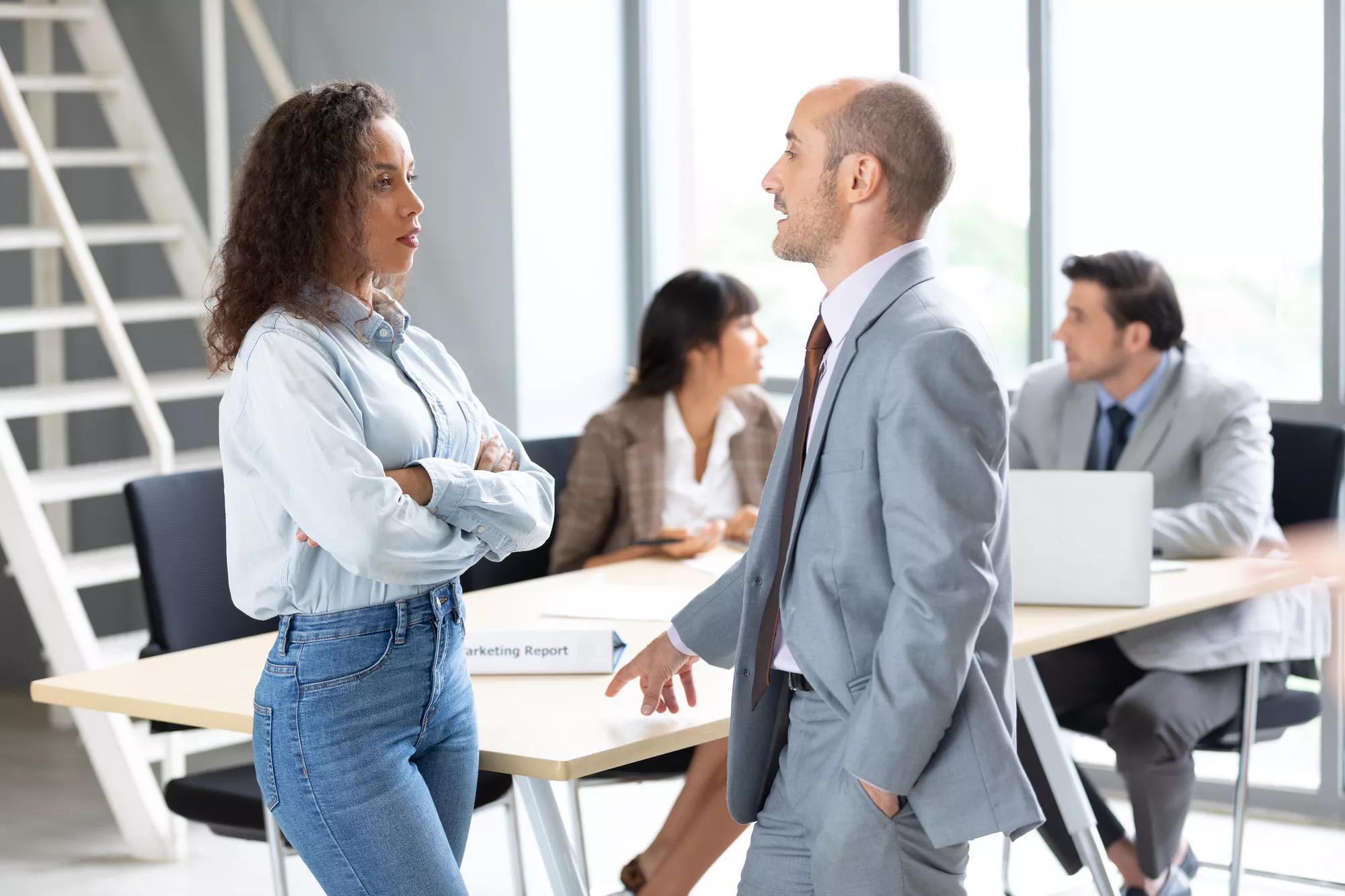 furious businesspeople arguing strongly, having disagreement and conflict for works in meeting room
