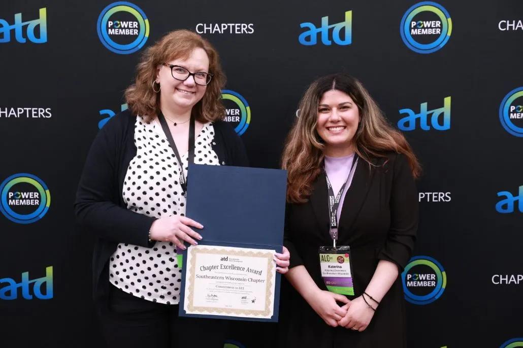 A photo shows representatives from the ATD Southeastern Wisconsin Chapter, holding their 2026 Chapter Excellence Award.