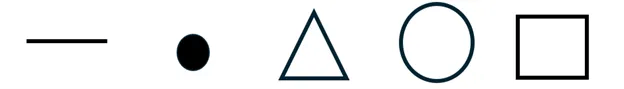 Simple visuals figure by MJ Hall and Renatta Algalarrondo: line, dot, triangle, circle, rectangle