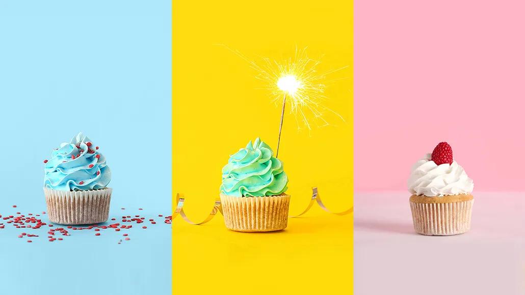 An image of 3 differently decorated cupcakes