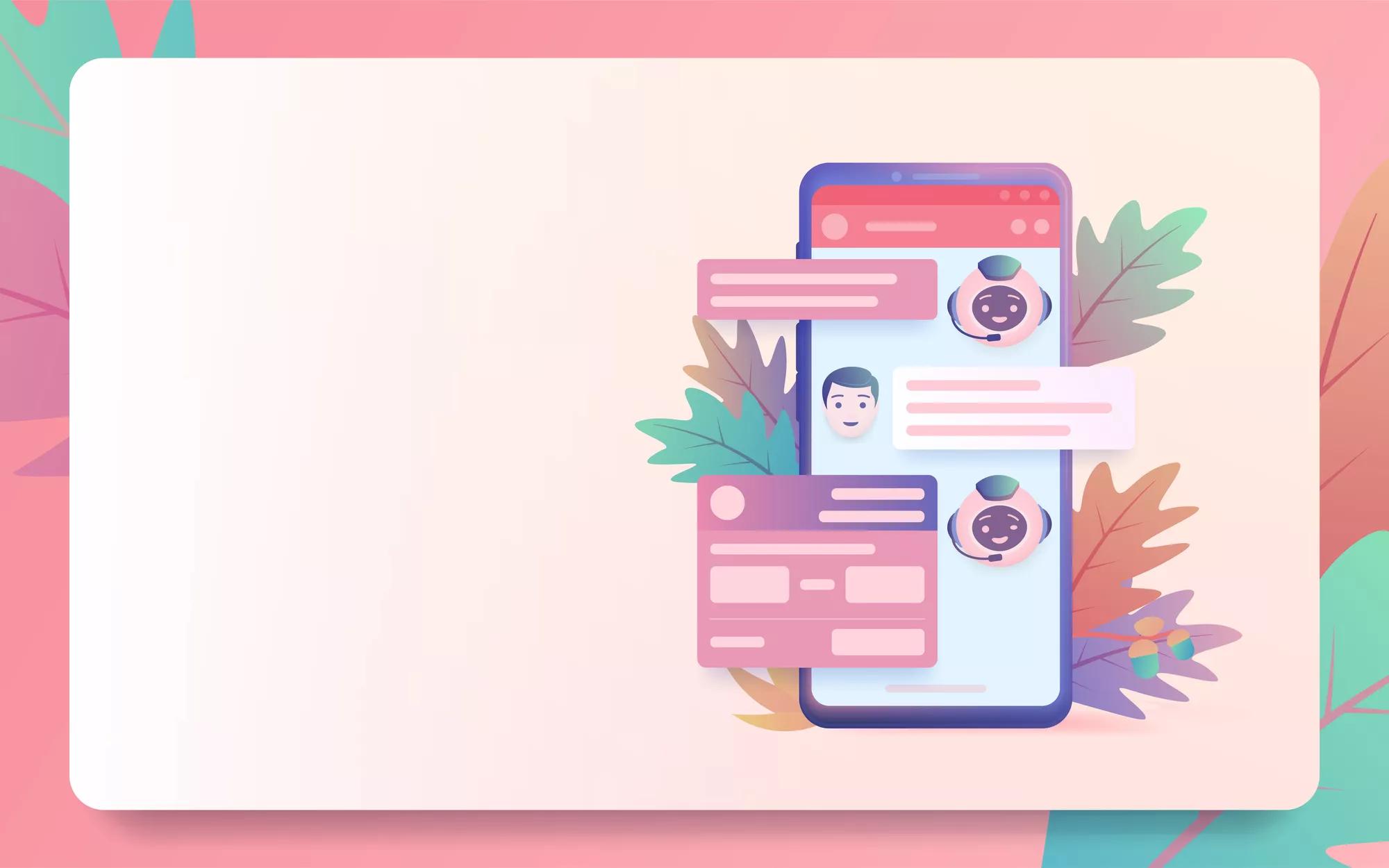 Landing Pages Website Template. Chatbot and future marketing concept. ChatBot answers the question of the user. Dialog box of smartphone. Raster image