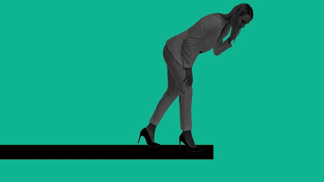 An illustration shows someone leaning forward.