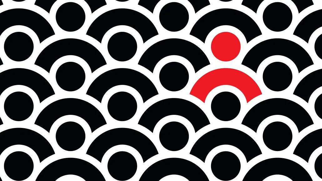 People icons grouped together so they form a pattern. In the middle of the icons is a differently shaded icon.