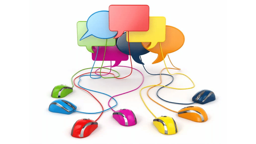 An illustration shows multiple computer mouses, each connected to its own talk bubble