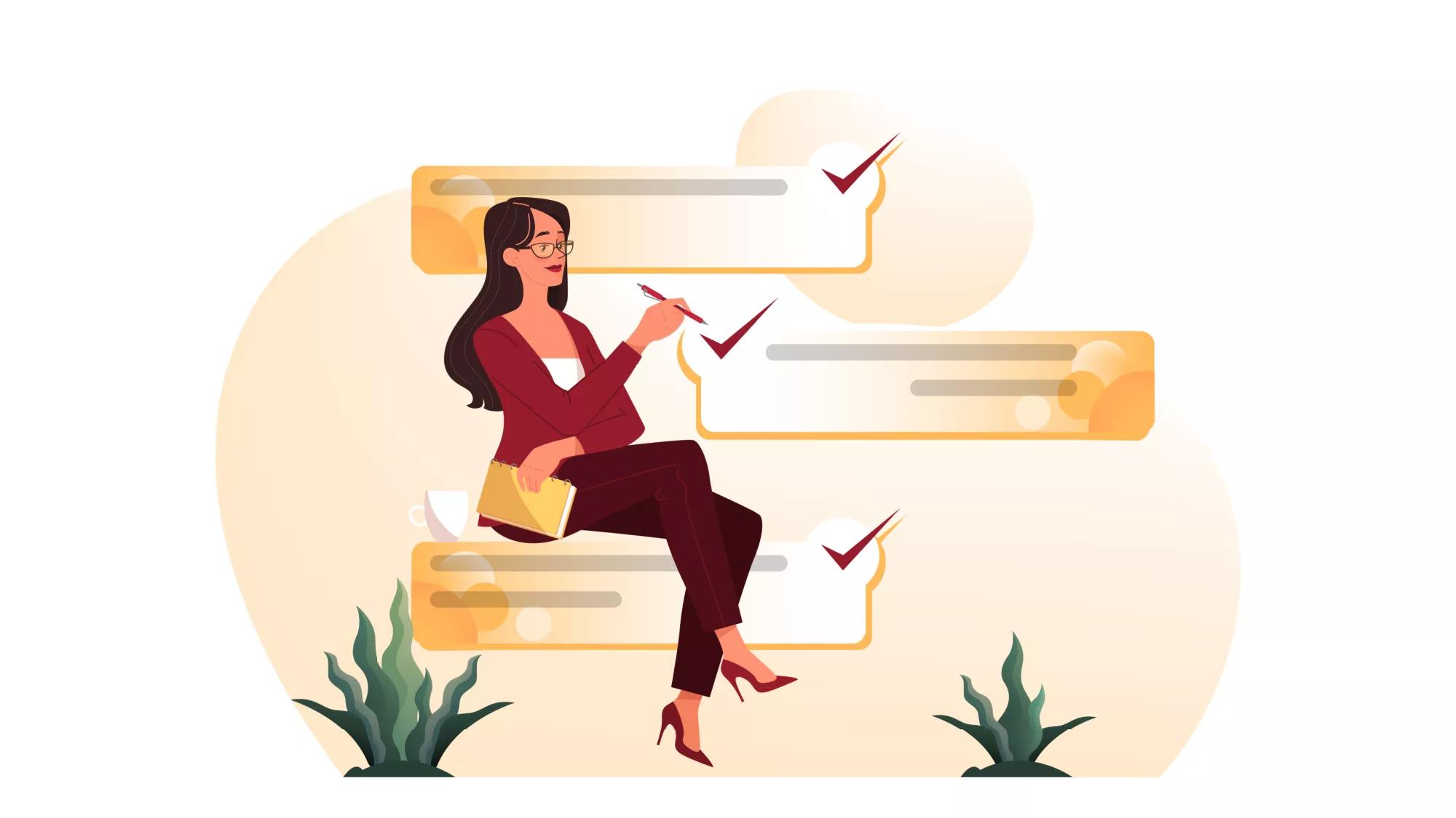 Businesswoman with a long to do list