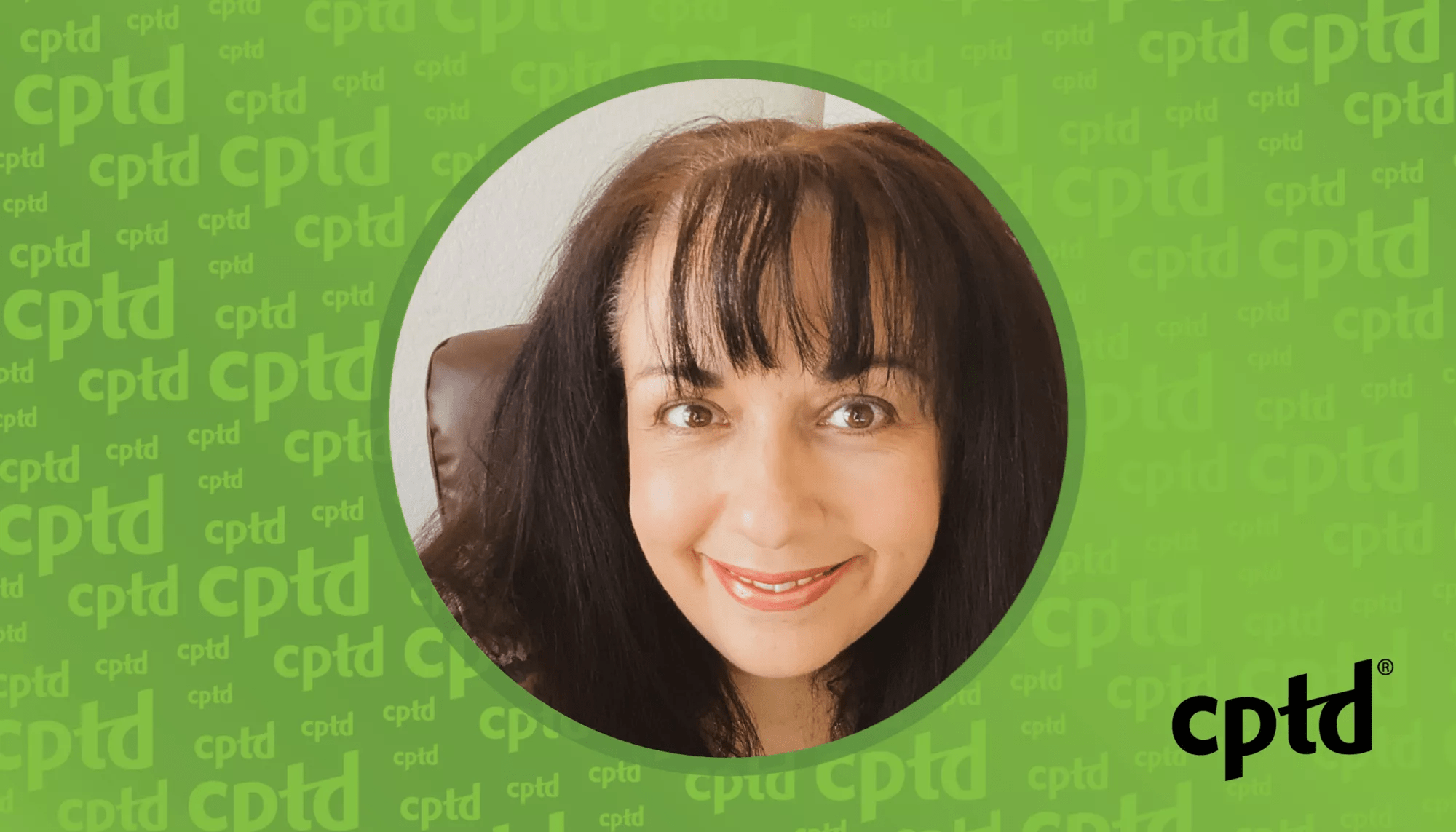 A photo of Michelle McEllis on a green CPTD background