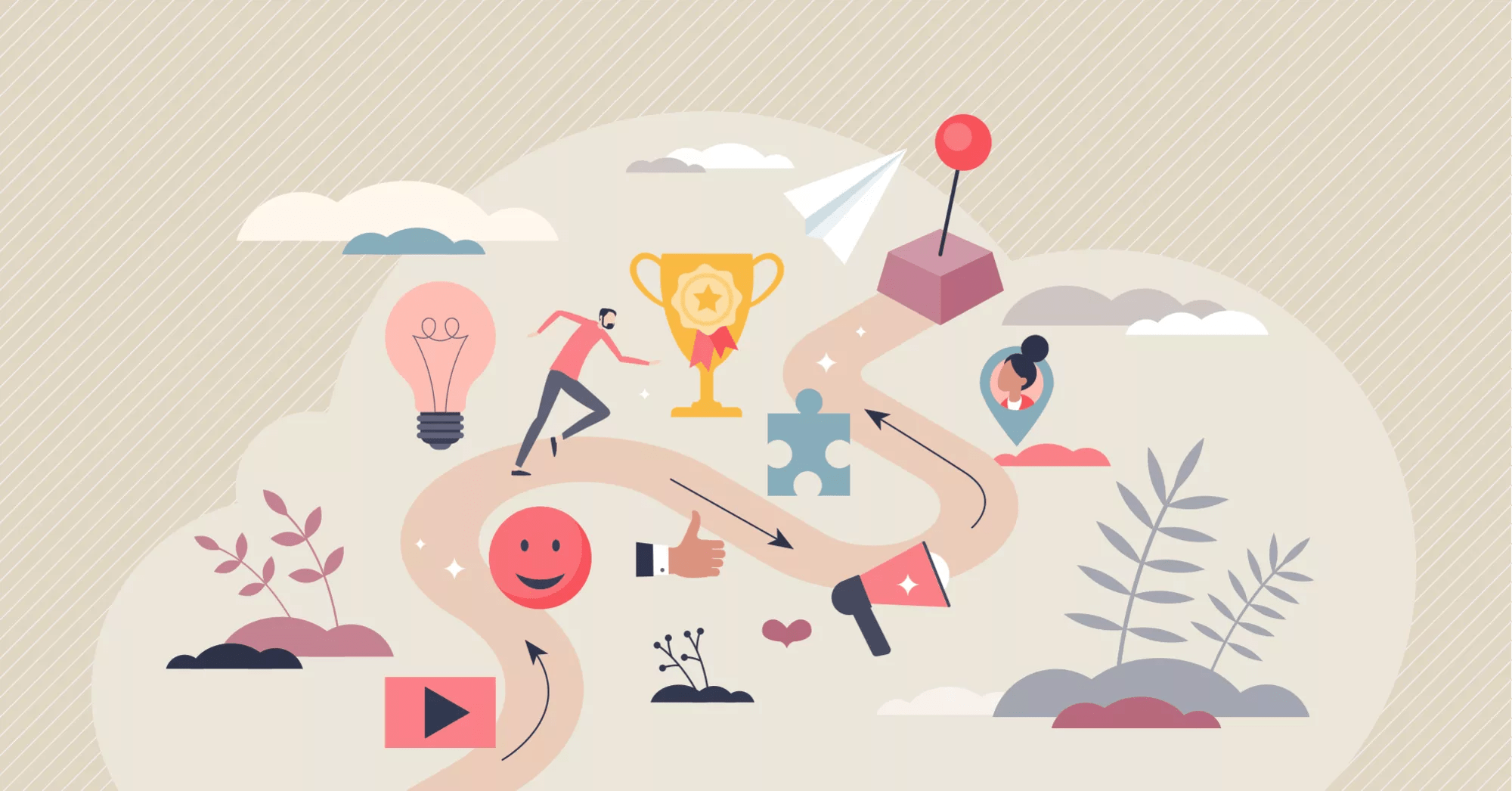 Gamification and entertainment game elements in learning process tiny person concept. Interesting and creative tool with challenge path, bonus award and final goal to motivate user vector illustration