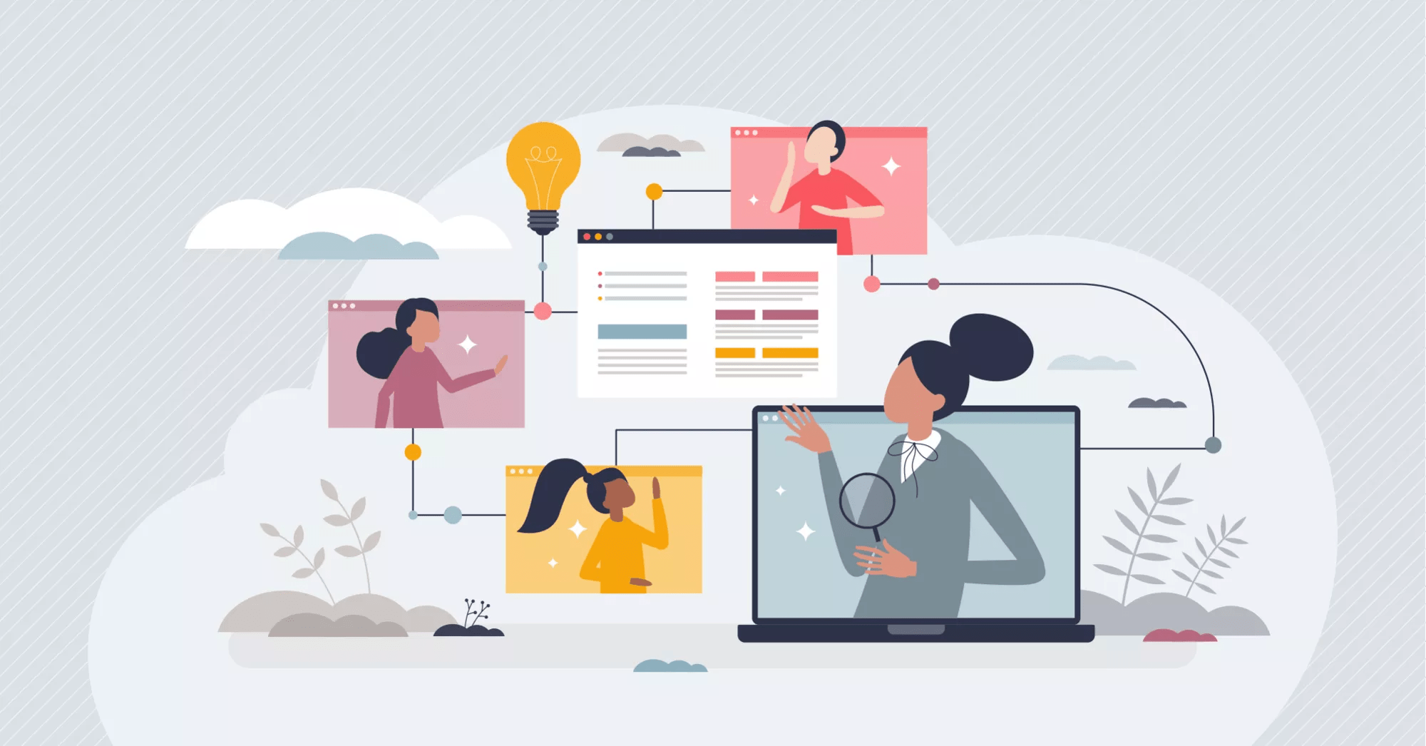 Adaptive learning and AI for children teaching materials tiny person concept. Adapted content for success and quality of education process vector illustration. Effective method with customized levels.