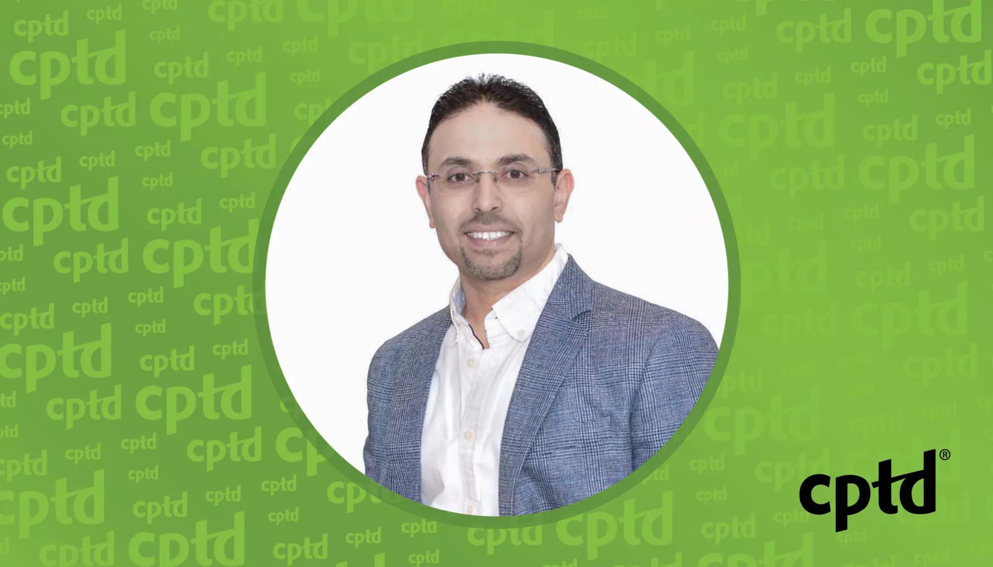A photo of Mohamed Mamdouh on a green CPTD background