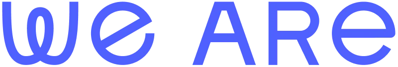 Blue logo that reads "We are"