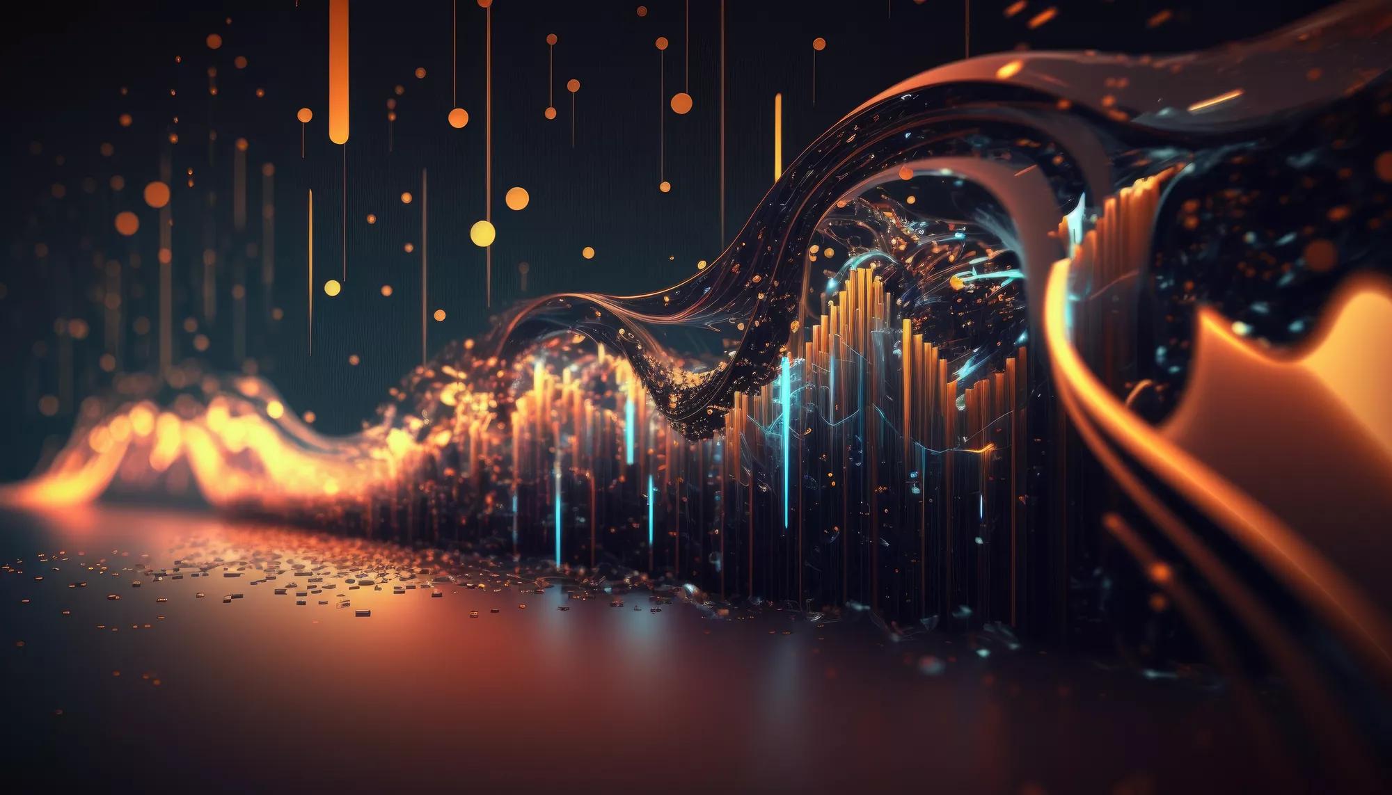 Abstract technology data moving fast as neon lights. Communication, internet, connections concept. Digital, cellular glowing communication.