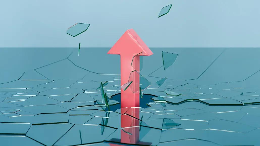 An arrow breaking through glass.