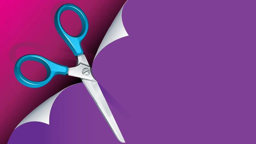 An illustration of scissors cutting through paper.